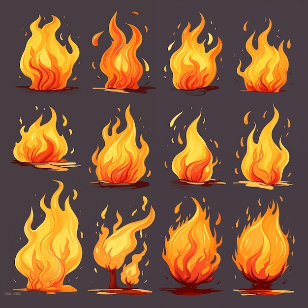 Photo collection of various cartoon fires