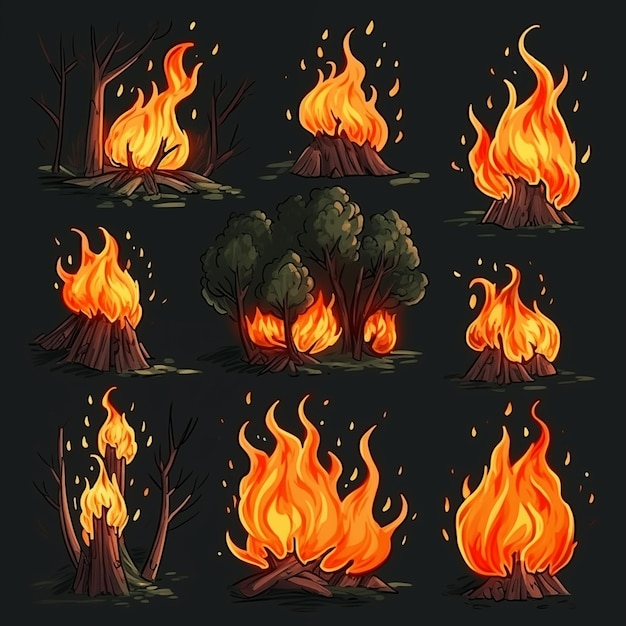 Photo collection of various cartoon fires