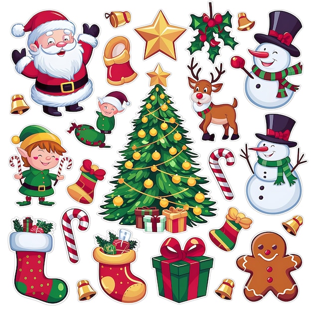 A collection of various Christmas celebration stickers