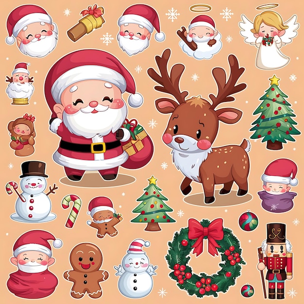 A collection of various Christmas celebration stickers