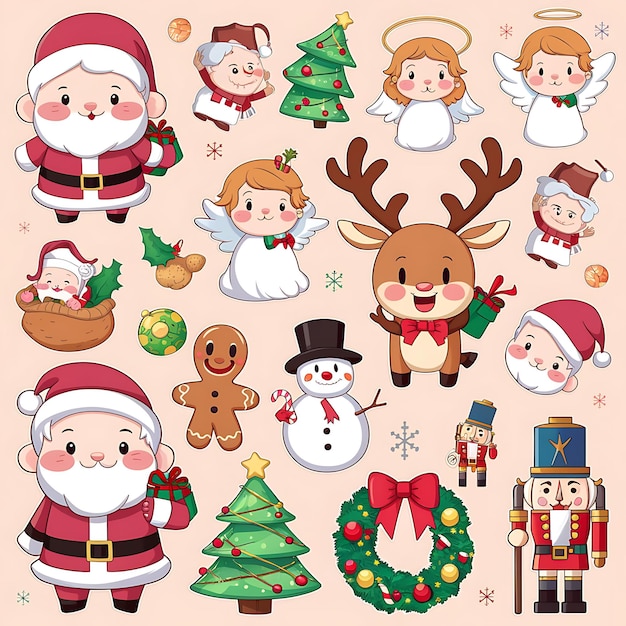 A collection of various Christmas celebration stickers