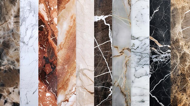 Photo collection of various marble textures perfect for interior design or architectural projects