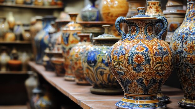 Photo a collection of vases are lined up on a shelf