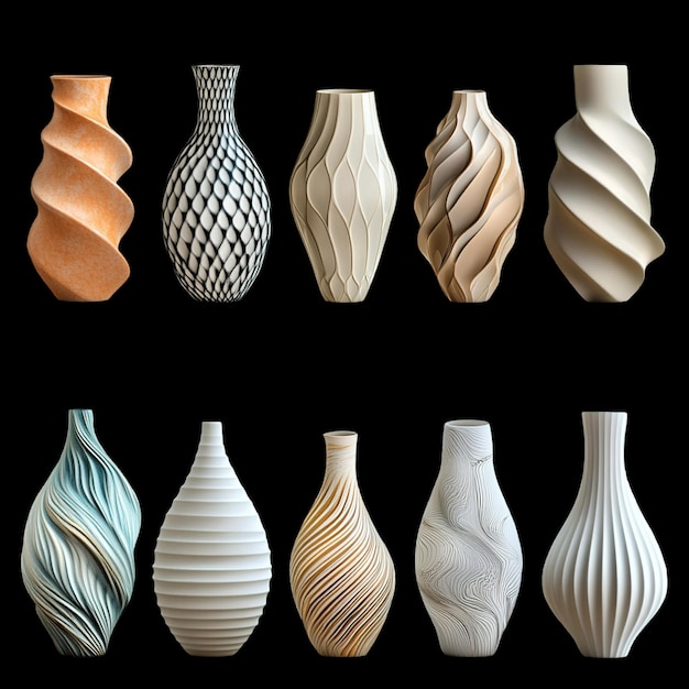 a collection of vases with different designs and shapes