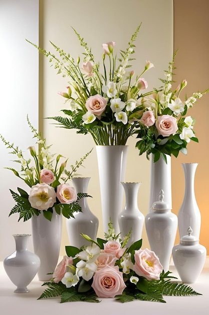 Photo a collection of vases with flowers on a table