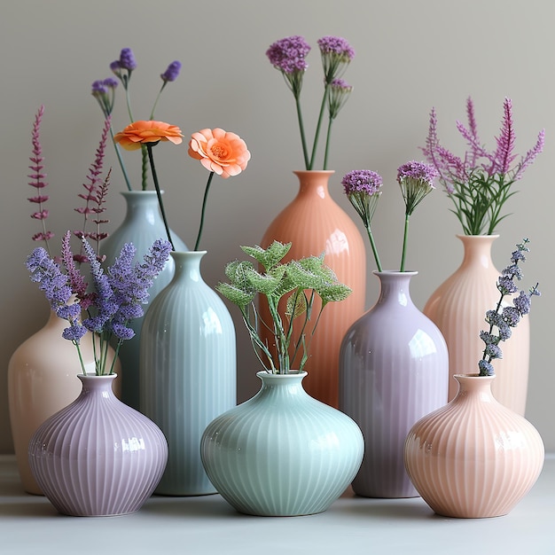 Photo a collection of vases with flowers in them including one with the other