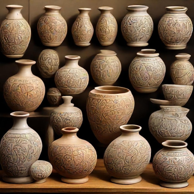 a collection of vases with the word  clay  on them