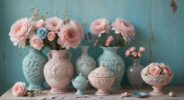 a collection of vases with the word quot peoni quot on them