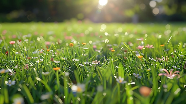 Collection of Vibrant Green Grass Dew Wildflowers and Nature Scenes in Various Settings