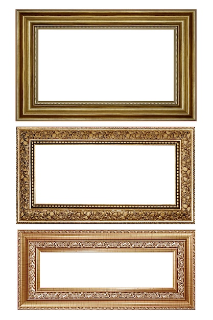 Collection of vintage brown and wood picture frame isolated on white