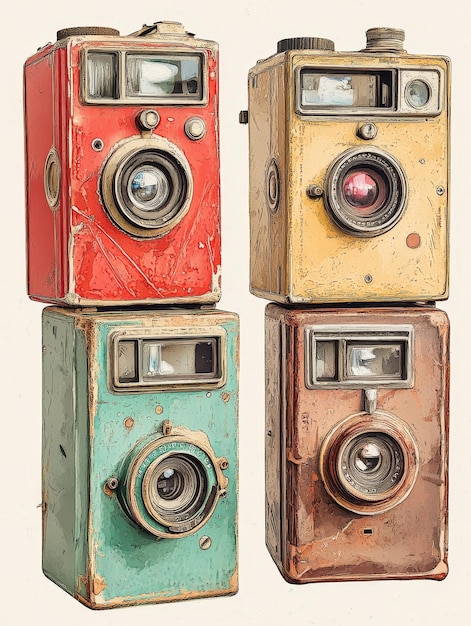 Collection of Vintage Cameras in Various Colors