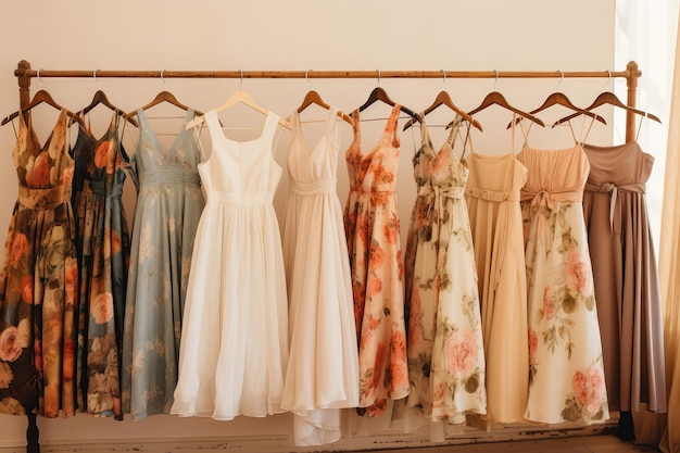 Collection Of Vintage Dresses Hanging On Clothing Rail Generative AI