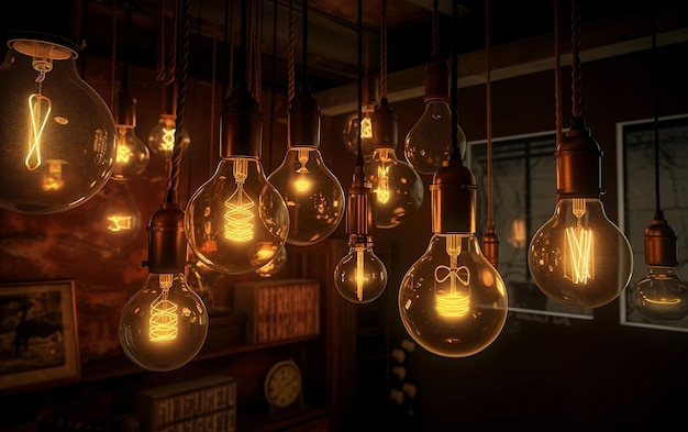 A collection of vintage light bulbs Generative AI