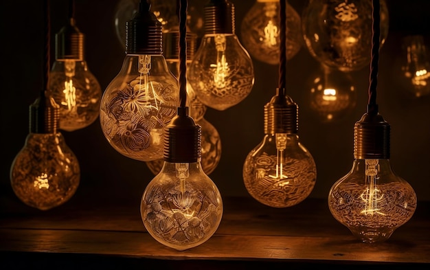 A collection of vintage light bulbs Generative AI