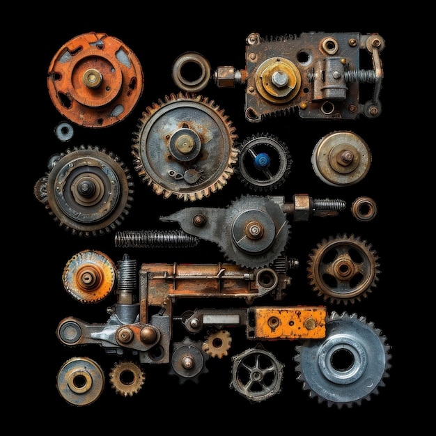 Photo collection of vintage mechanical gears arranged artistically