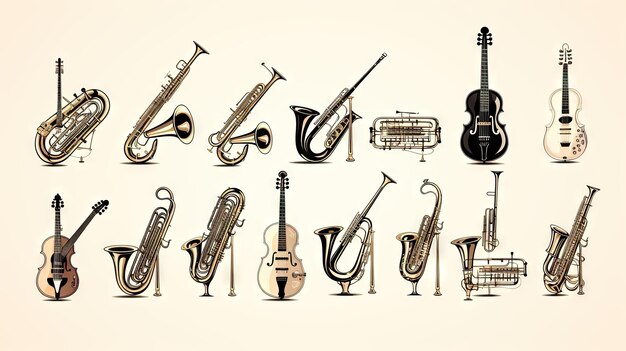 Photo collection of vintage musical instruments