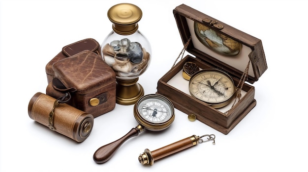 Photo a collection of vintage pocket watches and compasses arranged neatly showcasing antique designs and