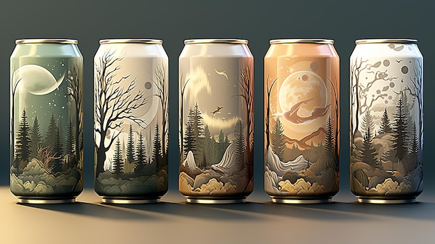 Collection of Vintage Soda Cans with Retro Designs