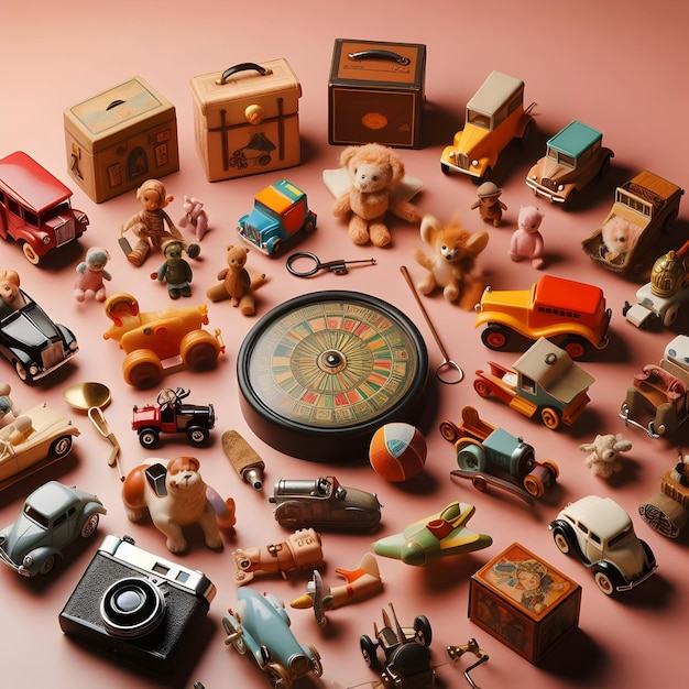 A collection of vintage toys each one a portal to nostalgic memories of carefree days filled with e