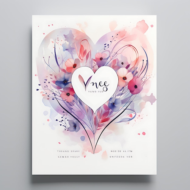 Collection Watercolor Splash Wedding Invitation Card Heart Shape Linen illustration idea design