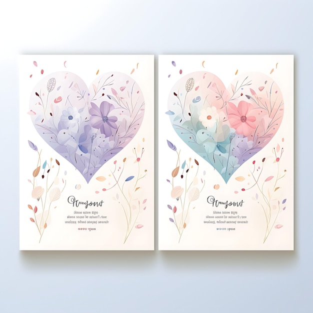 Photo collection watercolor splash wedding invitation card heart shape linen illustration idea design