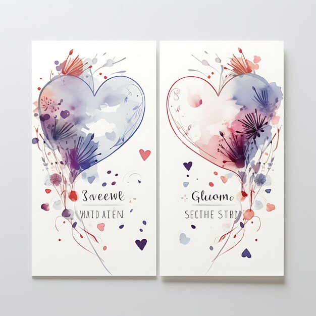 Photo collection watercolor splash wedding invitation card heart shape linen illustration idea design