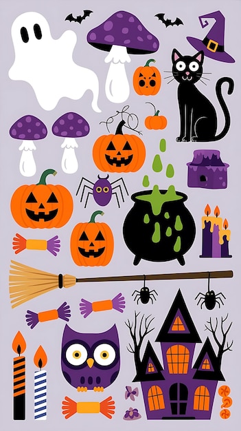 Photo a collection of whimsical halloweenthemed illustrations