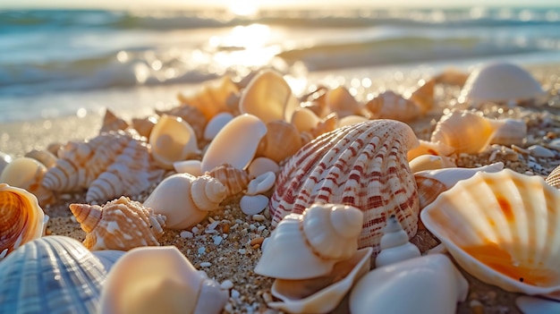 Photo a collection of whimsical seashells scattered along the shoreline