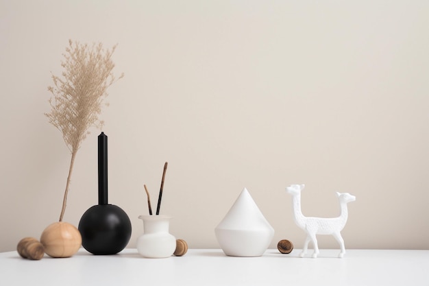 A collection of white ceramic objects on a white table.