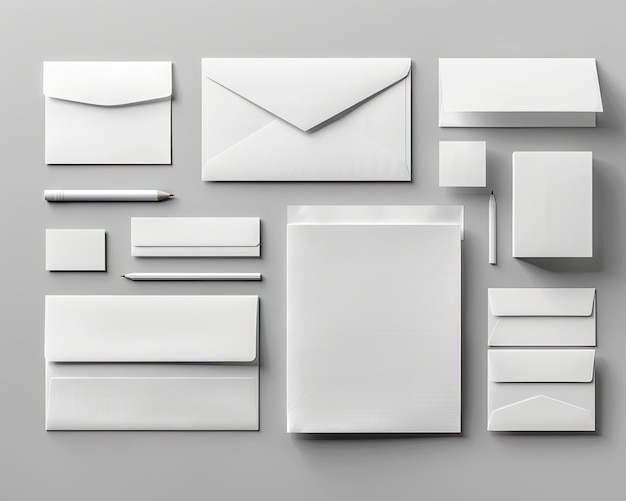 Photo a collection of white envelopes with a pencil on the top