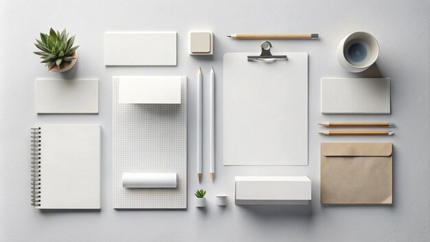 a collection of white objects with a picture of a pencil on the top