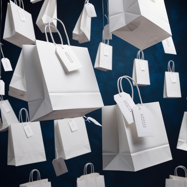 a collection of white shopping bags with the word quot la quot on them