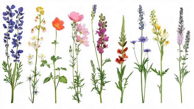 Collection of Wild Flowers PNG Isolated on Background