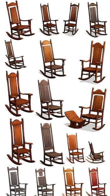 Photo a collection of wooden chairs with one that says quot rocking quot on the bottom