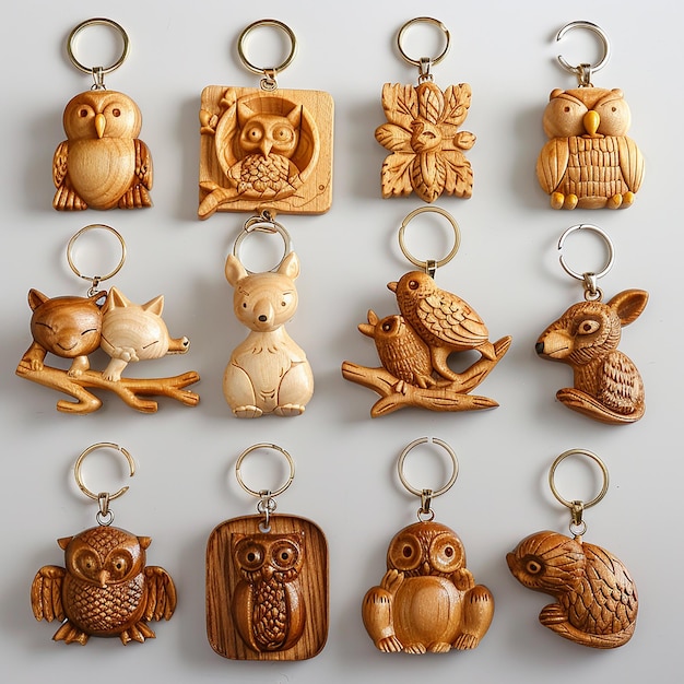 a collection of wooden owls with one that says owl on it