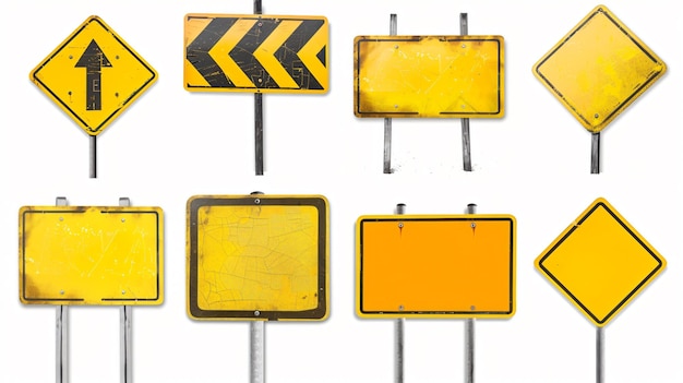 a collection of yellow signs with one that says  rectangle