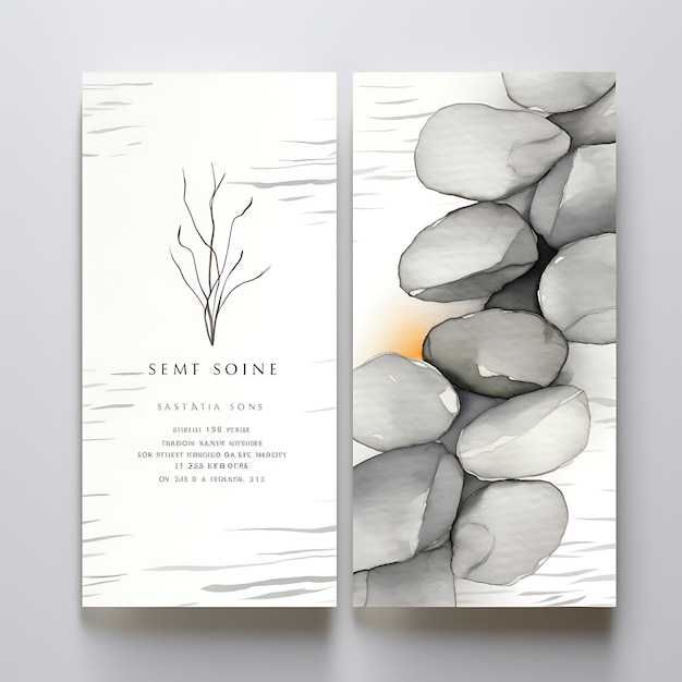 Photo collection zen stone invitation card pebble shape stone paper material illustration idea design