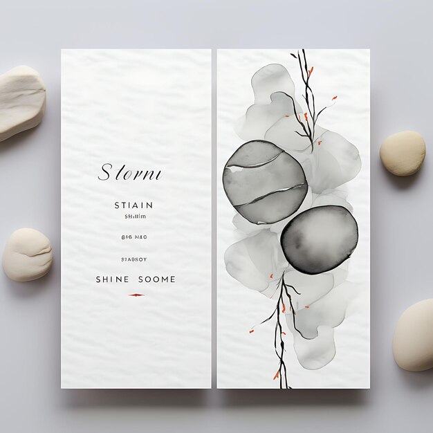 Photo collection zen stone invitation card pebble shape stone paper material illustration idea design