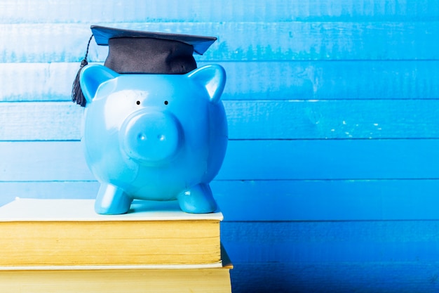 College graduate student diploma piggy bank