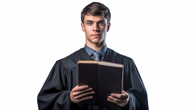 A college student holds a book Graduation and success concept Professional photoshoot