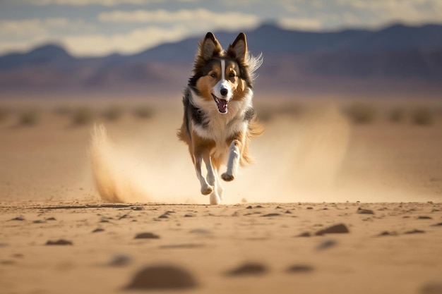 A Collie sprinting through a desert landscape Generative AI