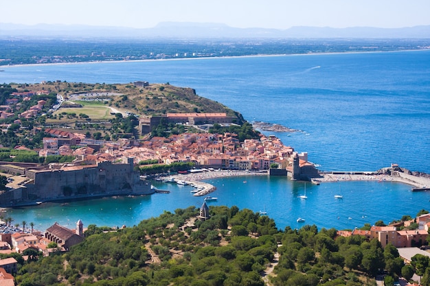 Collioure, houses and medieval fortress walls, Languedoc-Roussillon