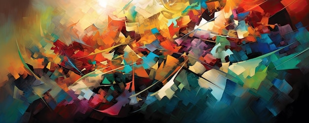 Collision of abstract shapes and vivid colors creating a visually stimulating panorama