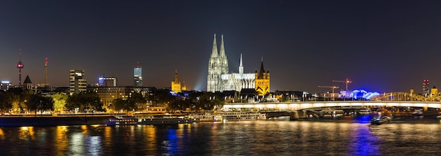 Cologne night skyline panorama