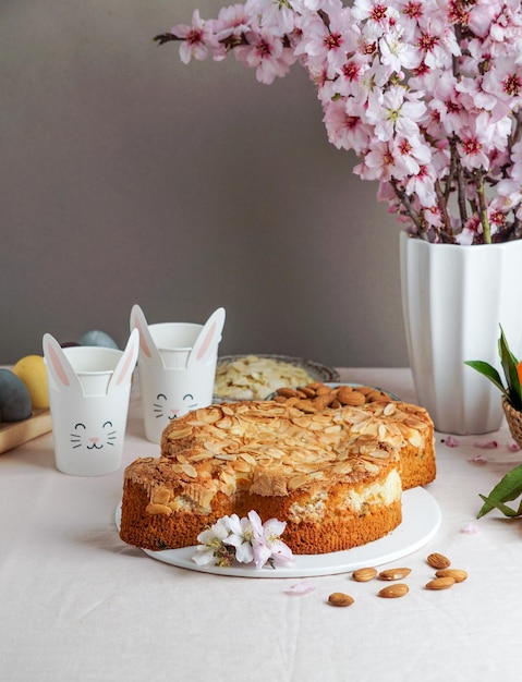 Colomba  traditional italian easter dove cake with glaze macaranage almonds