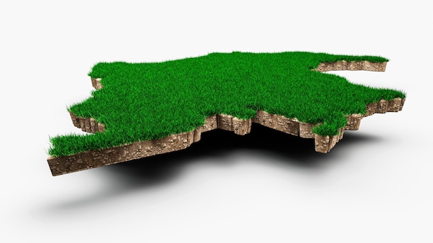 Colombia Map soil land geology cross section with green grass and Rock ground texture 3d