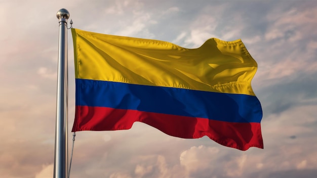 Colombia Waving Flag Against a Cloudy Sky