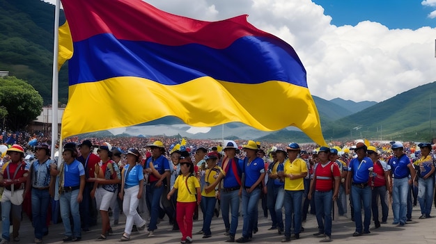 Colombian flag with their people