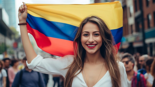 Colombian people with their flag