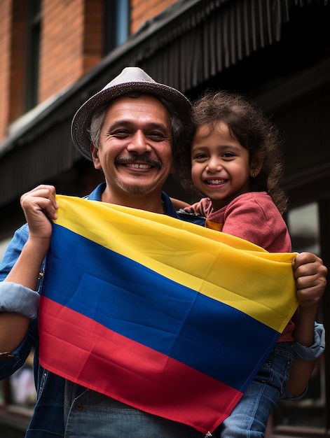 Colombian people with their flag